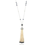 Diamond & Natural Pearl Beads Tassel Opera Necklace 18K White Gold Jewelry Gift