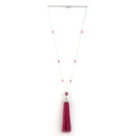 Natural Ruby Beads Pave Diamond Tassel 18k White Gold Necklace Wedding Gift On Sale