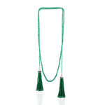Natural Emerald Beads Tassel Rope Necklace In 18K White Gold Diamond Jewelry On Sale