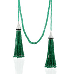 Natural Emerald Beads Tassel Rope Necklace In 18K White Gold Diamond Jewelry On Sale