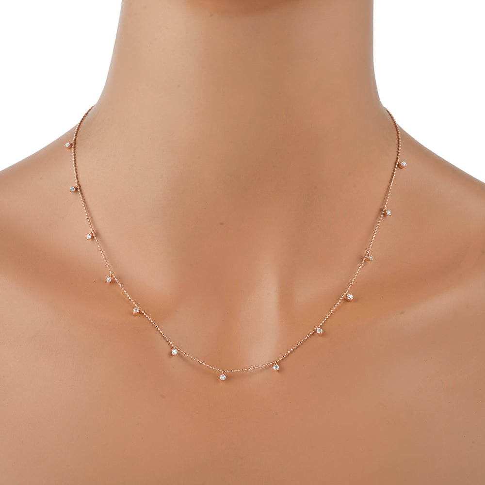 Pave Diamond Station Necklace In 18k Rose Gold Dot Chain
