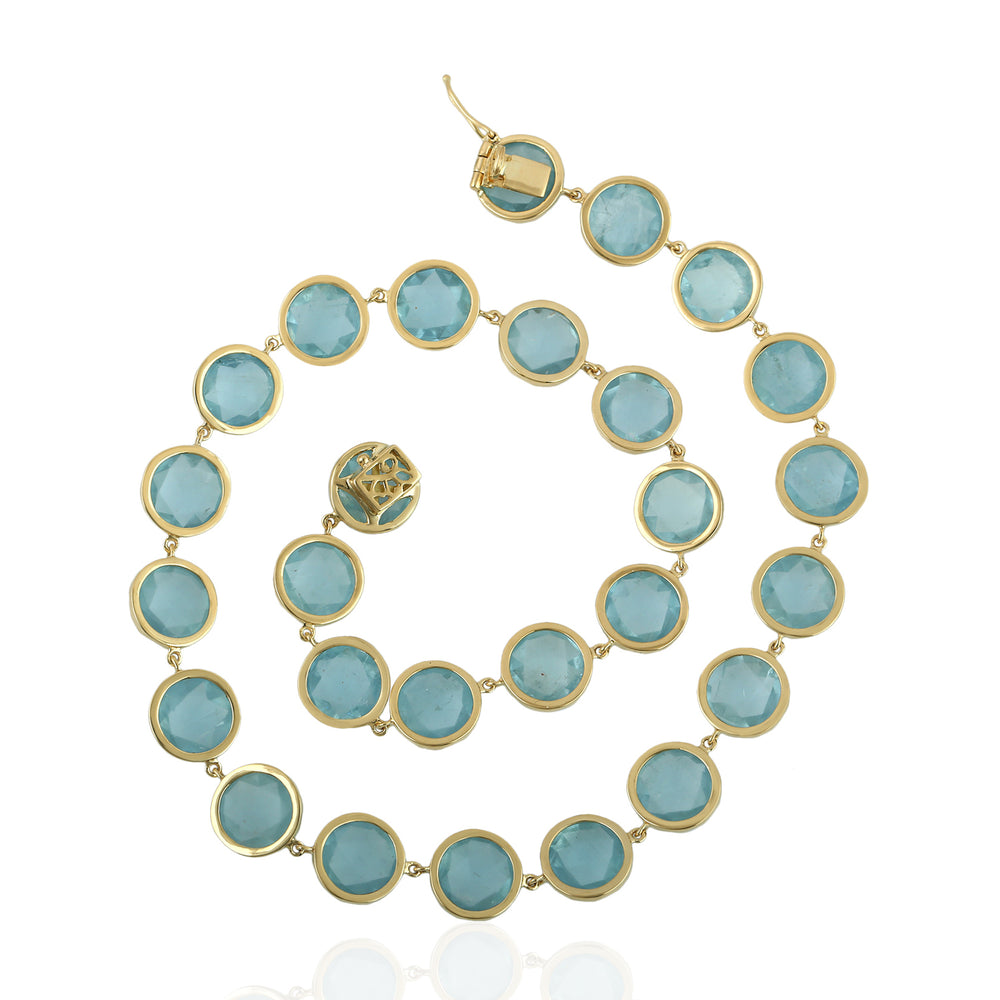 Natural Aquamarine 18k Yellow Gold Elegant Beads Necklace Wedding For her On Sale