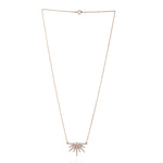 Pave Diamond Half Sunburst Design Pendant Chain Necklace in 14k Gold
