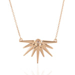 Pave Diamond Half Sunburst Design Pendant Chain Necklace in 14k Gold