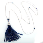 18k White Gold Chain Tassel Lariat Necklace Sapphire Beads Diamond For Her On Sale