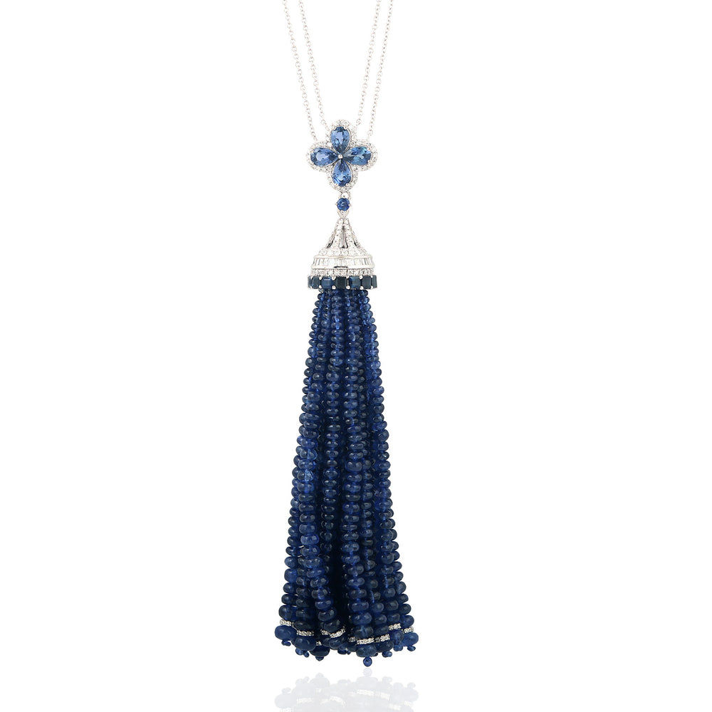 18k White Gold Chain Tassel Lariat Necklace Sapphire Beads Diamond For Her On Sale