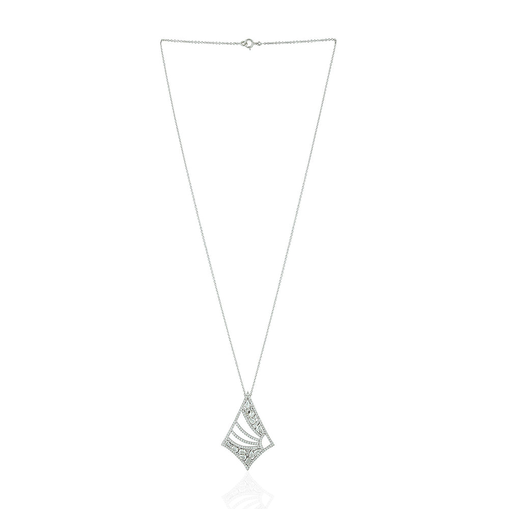 Natural Diamond Pendant Choker Necklace 18k White Gold Chain Jewelry