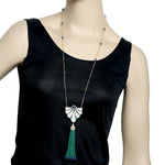 Handmade MOP Tanzanite Emerald Beads 18k Yellow Gold Rope Lariat Necklace On Sale