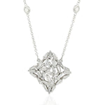 Handmade Baguette Diamond Princess Necklace Cluster Pendant 18k White Gold Jewelry