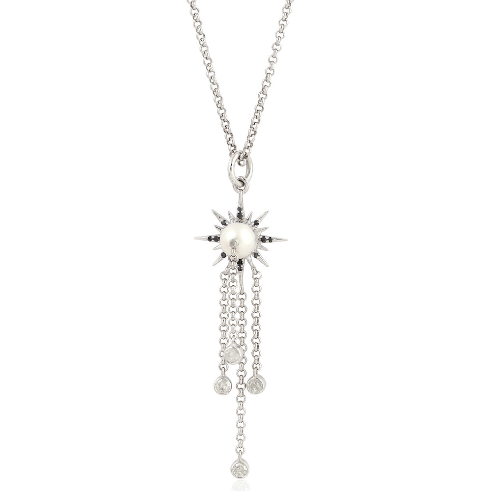 Natural Pearl Diamond Sterling Silver Princess Necklace On Sale Gift For Her