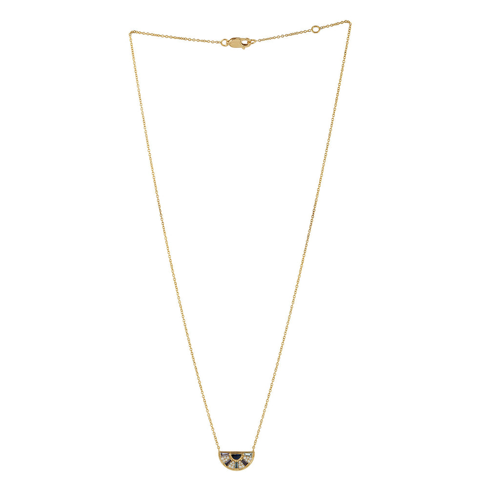 Natural Baguette Lolite Aquamarine Multiple Gemstone Diamond Pendant 18k Yellow Gold Chain Necklace