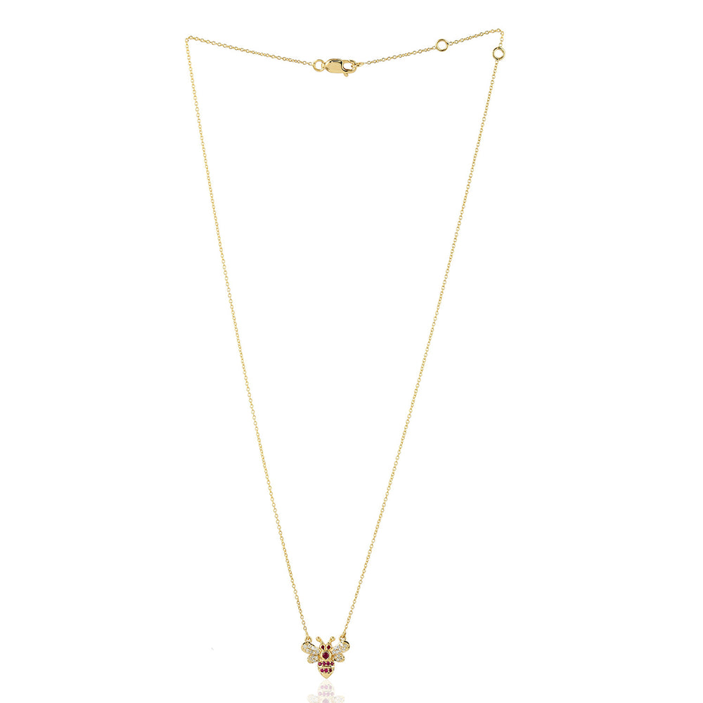 Ruby Diamond Honeybee Charm Dainty 18k Yellow Gold Gemstone Princess Necklace On sale