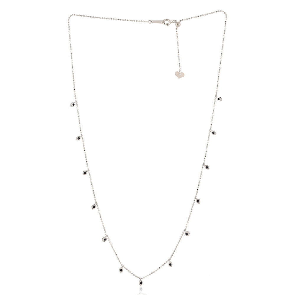 18k White Gold Natural Black Diamond Dainty Chain Necklace On Sale