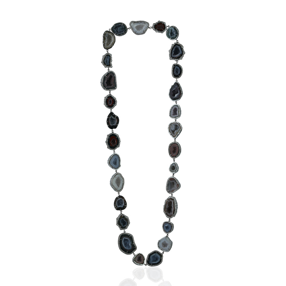 Geode Pave Diamond Link Necklace in 925 Sterling Silver
