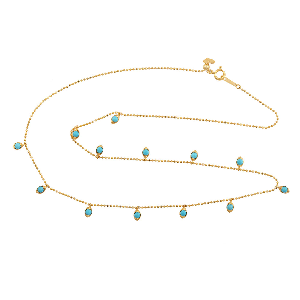 Turquoise Chain Necklace 18k Yellow Gold Handmade Jewelry