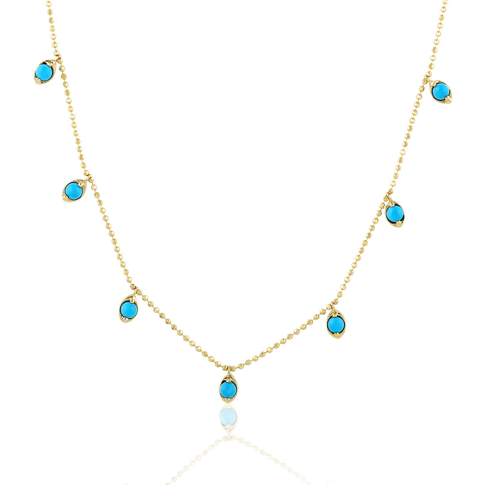 Turquoise Chain Necklace 18k Yellow Gold Handmade Jewelry