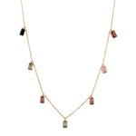Handmade 18K Rose Gold Baguette Multicolor Tourmaline Princess Necklace Jewelry