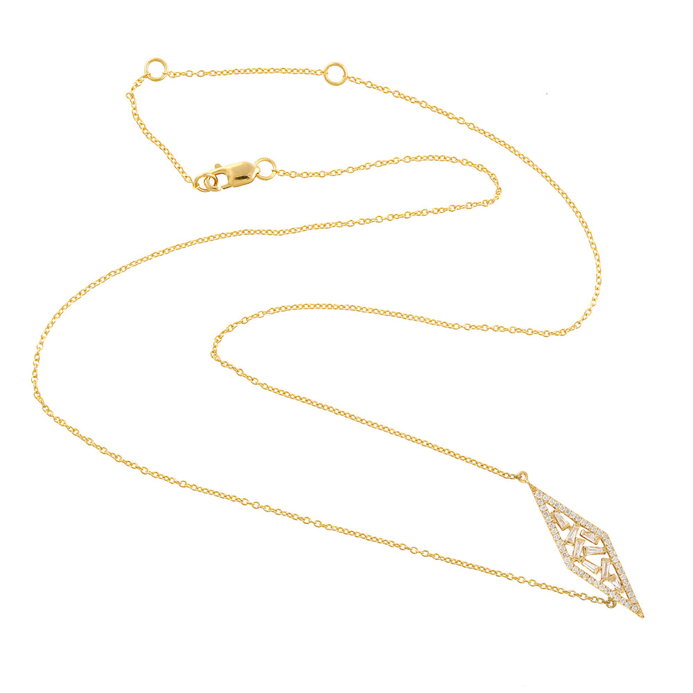 Baguette Diamond Charm Pendant 18k Yellow Gold Adjustable Chain Necklace Jewelry For Her