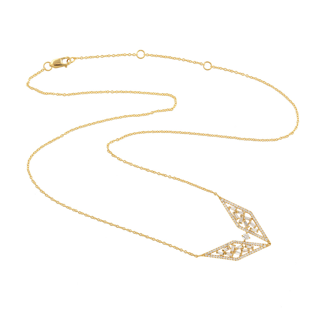 18k Yellow Gold Baguette Diamond Chain Necklace Pendant Fine Jewelry
