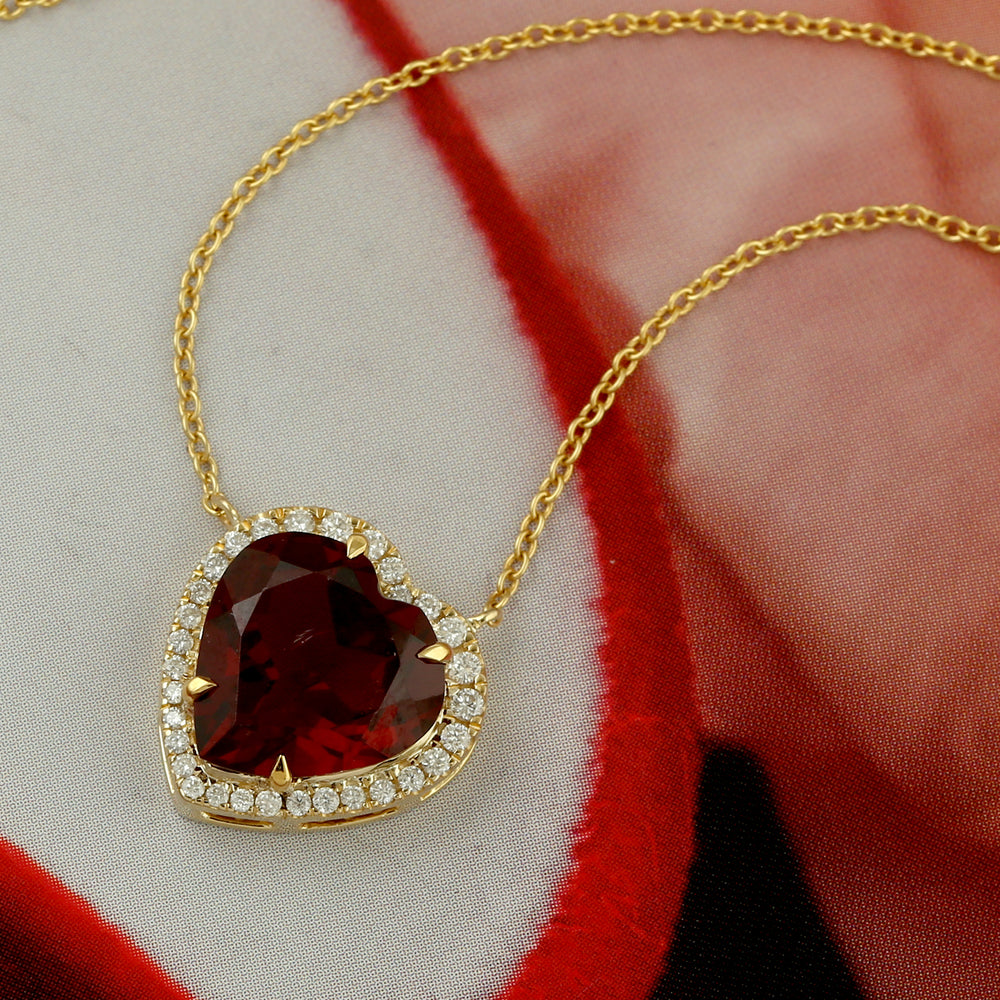Natural Rhodolite Garnet Chain Necklace 14k Yellow Gold Diamond Jewelry