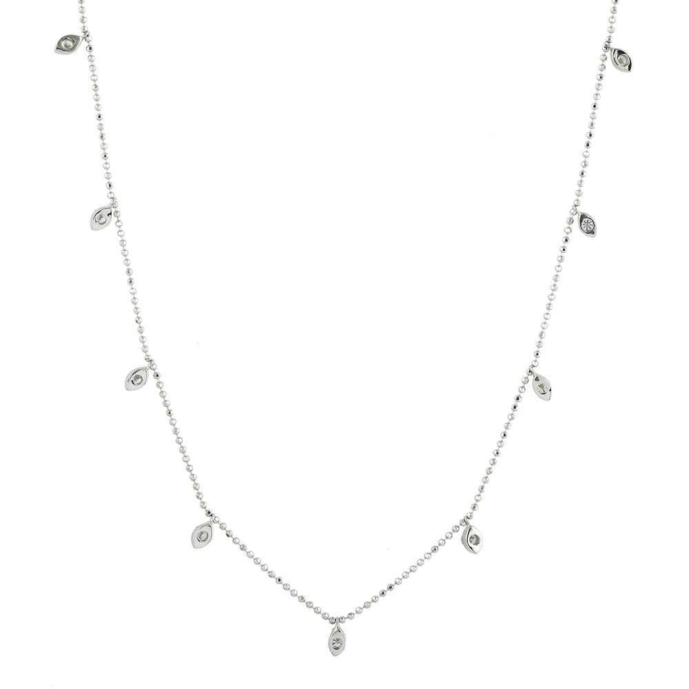 Natural Diamond By The Yard Necklace 18k White Gold Dot Bead Chain Jewelry