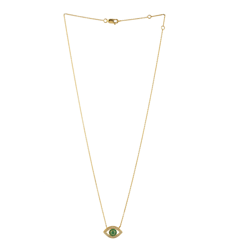 Natural Emerald Chain Necklace 14k Yellow Gold Diamond Jewelry