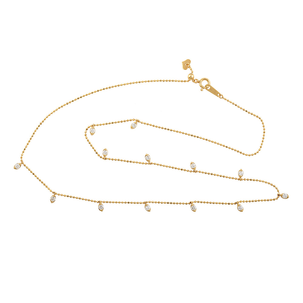 18k Yellow Gold Natural Diamond Station Chain Necklace Jewelry For Women