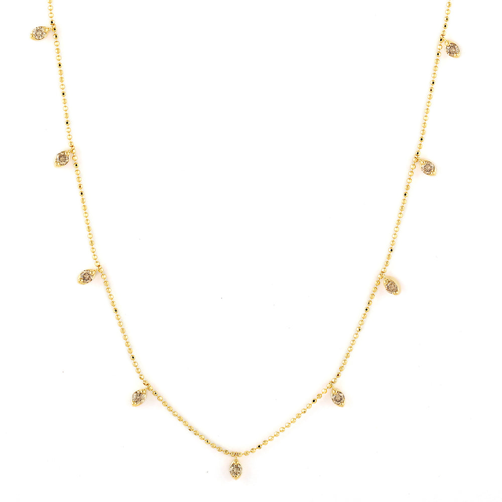 Natural Diamond 18k Yellow Gold Dot Bead Chain Necklace Dainty Jewelry For Her