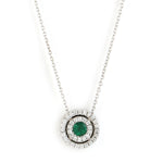 Natural Emerald Diamond Accent Round Charm Pendant Chain Necklace Jewelry In 18k White Gold