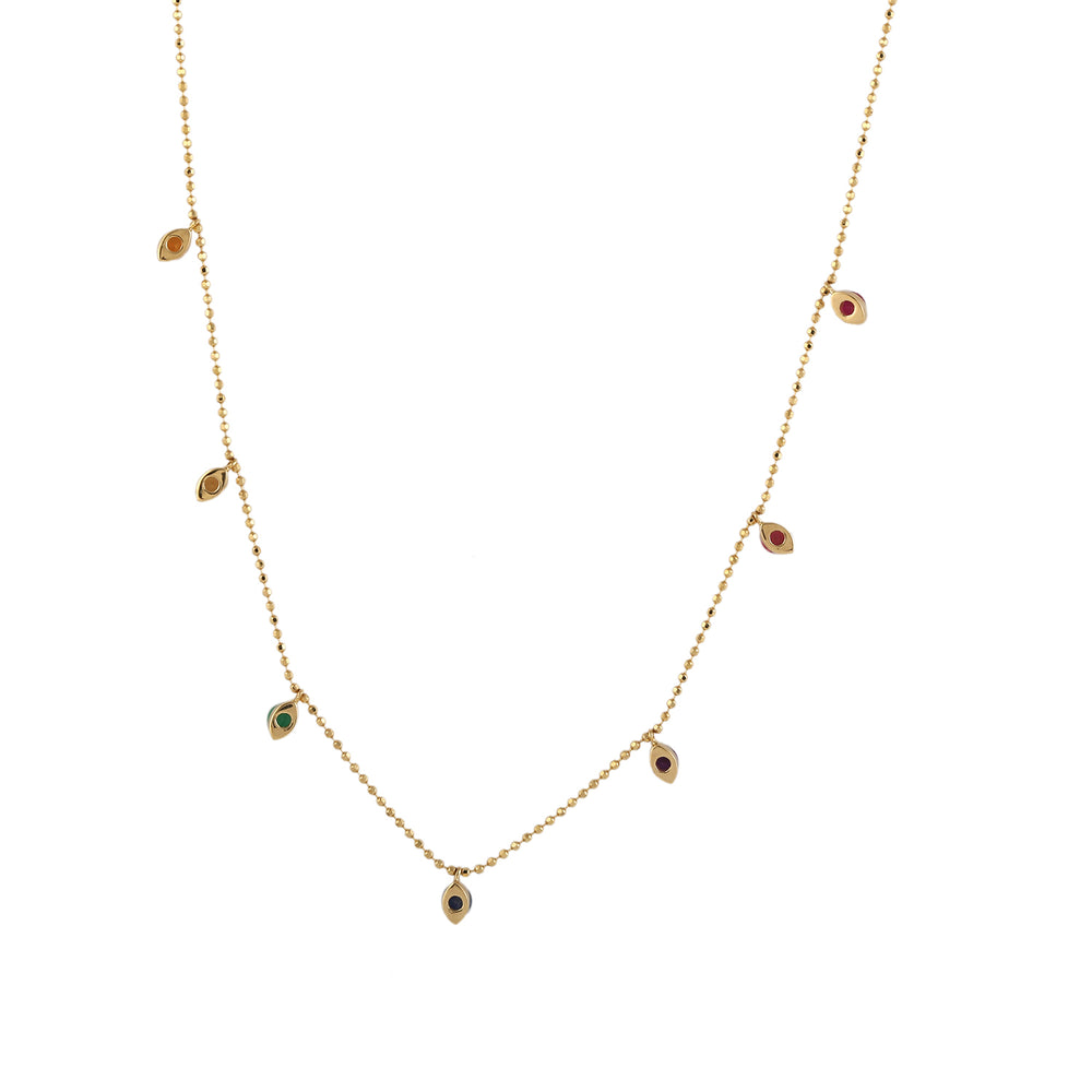 18k Yellow Gold Sapphire Gemstone Bead Chain Necklace Jewelry