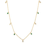 Natural Emerald Diamond Gemstone Chain Necklace Jewelry In 18k Yellow Gold For Her