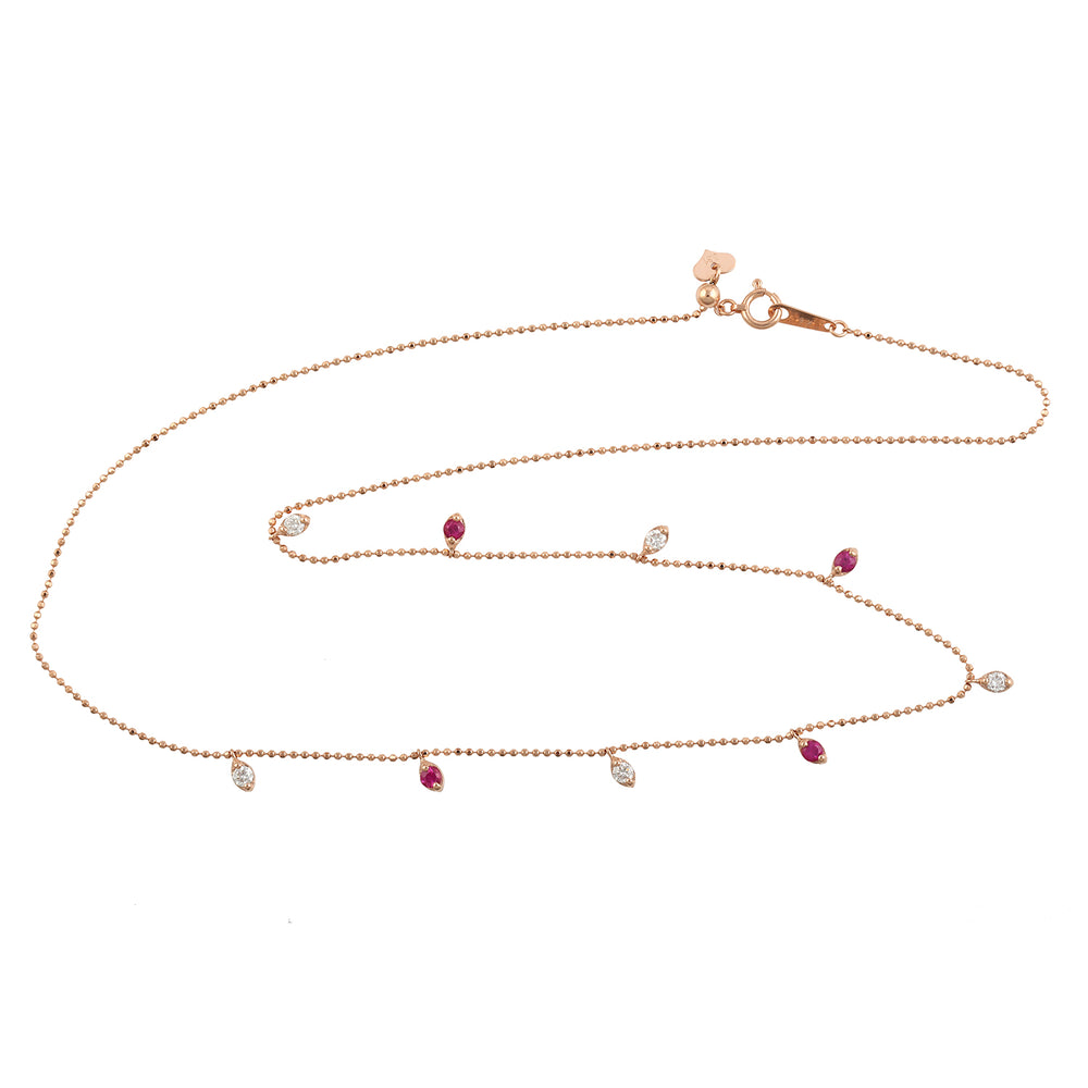 Natural Ruby Diamond Station Chain Necklace Gift For Her In 18k Rose Gold For Her