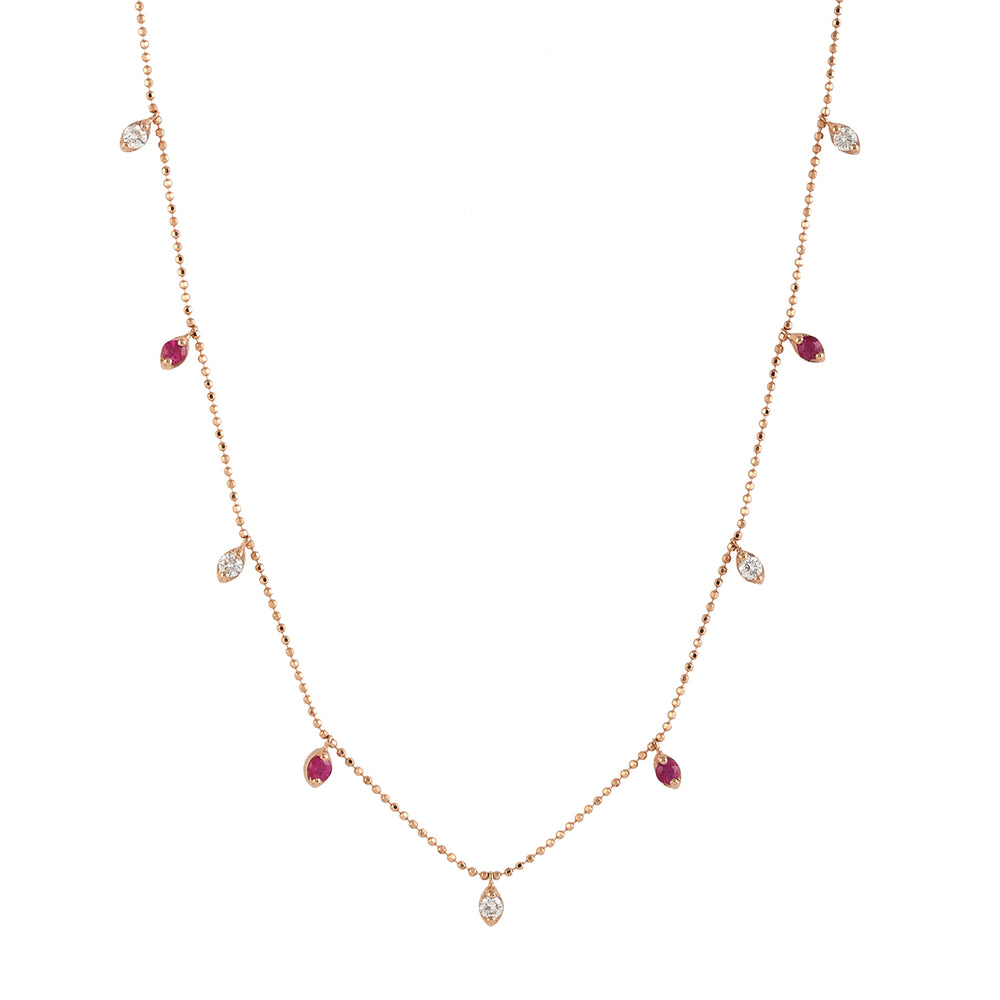 Natural Ruby Diamond Station Chain Necklace Gift For Her In 18k Rose Gold For Her