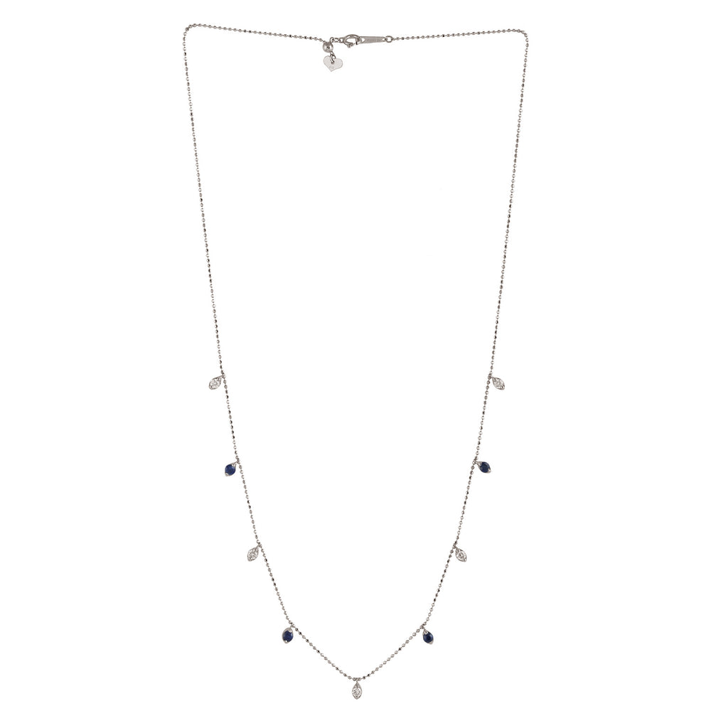 Solid 18k Dainty Chain Necklace With Sapphire & Diamond Gemstone