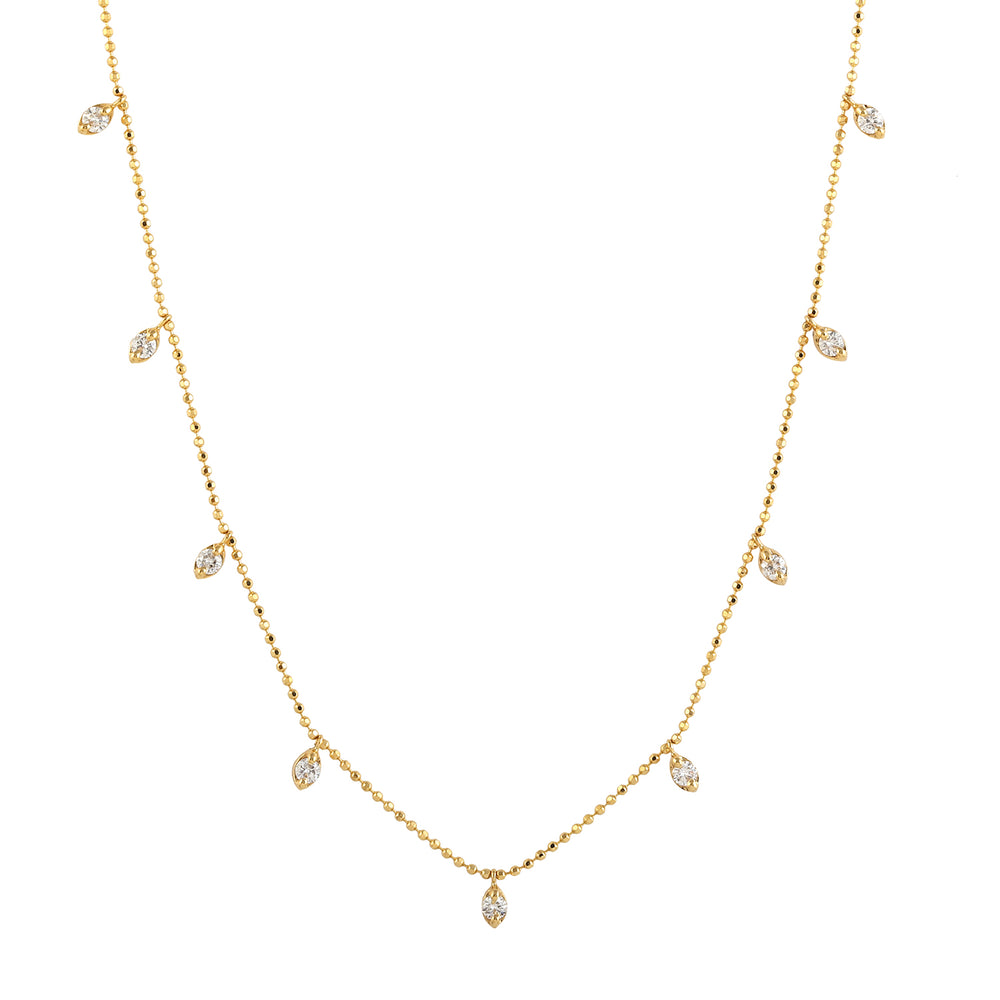 18k Yellow Gold Natural Diamond By The Yard Dot Ball Chain Necklace Jewelry Gift For Her
