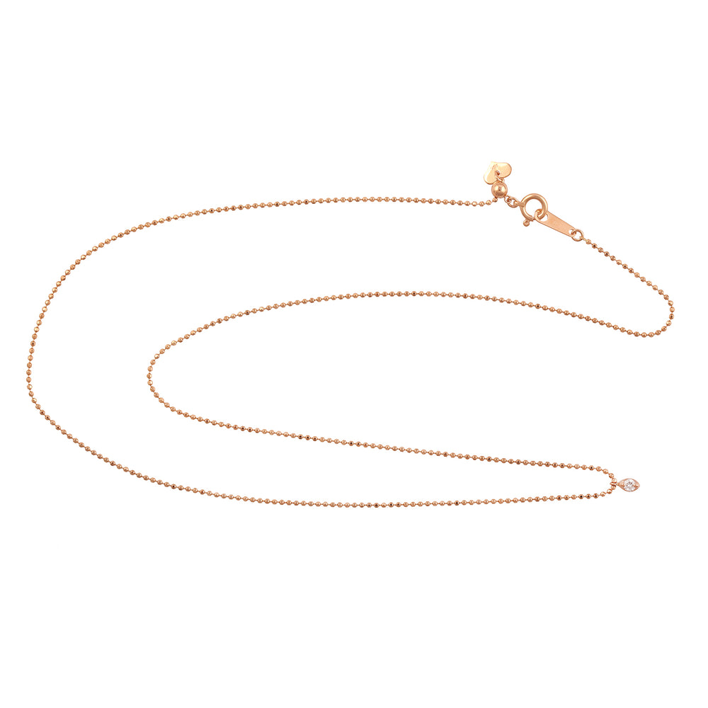 18k Rose Gold Dot Ball Chain Necklace With Solitaire Natural Diamond Pendant Dainty Jewelry