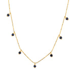 Natural Blue Sapphire Beads Station Chain Necklace In 18k Yellow Gold