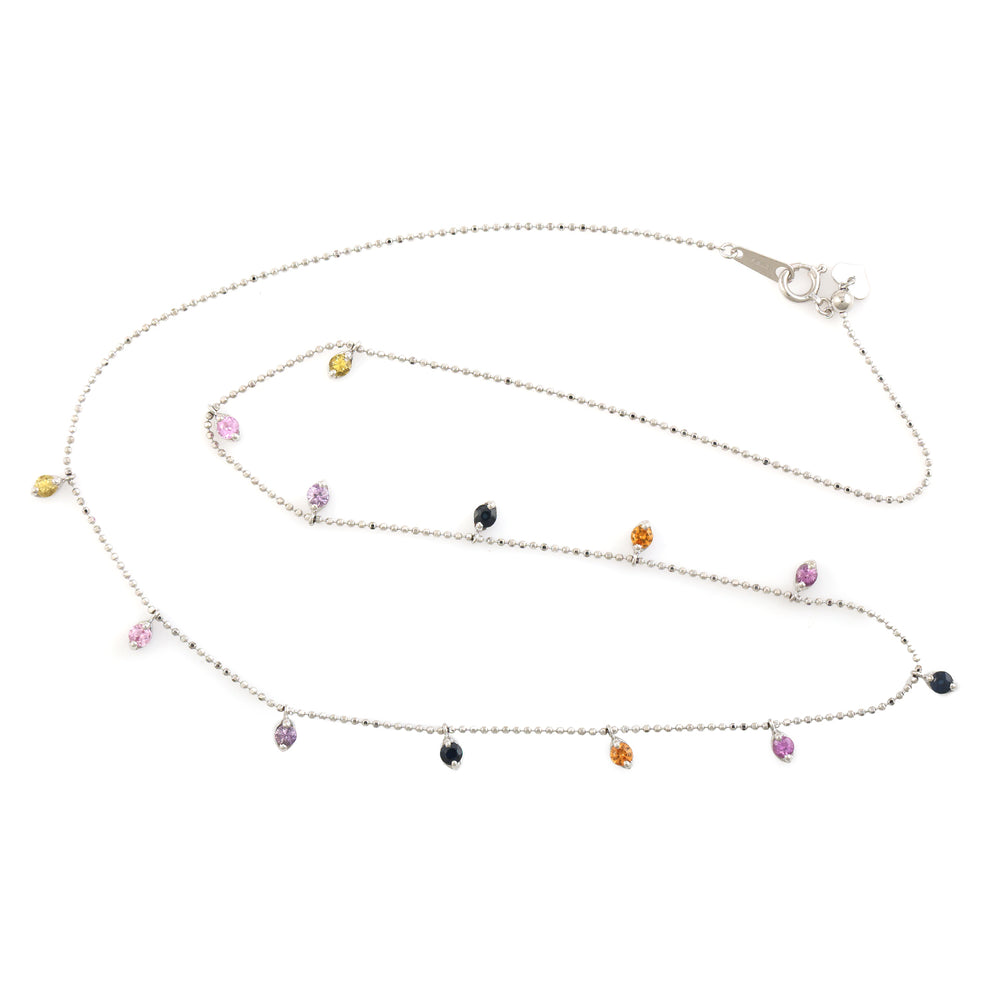 Multicolor Sapphire Rainbow Necklace Dainty Jewelry In 18k White Gold