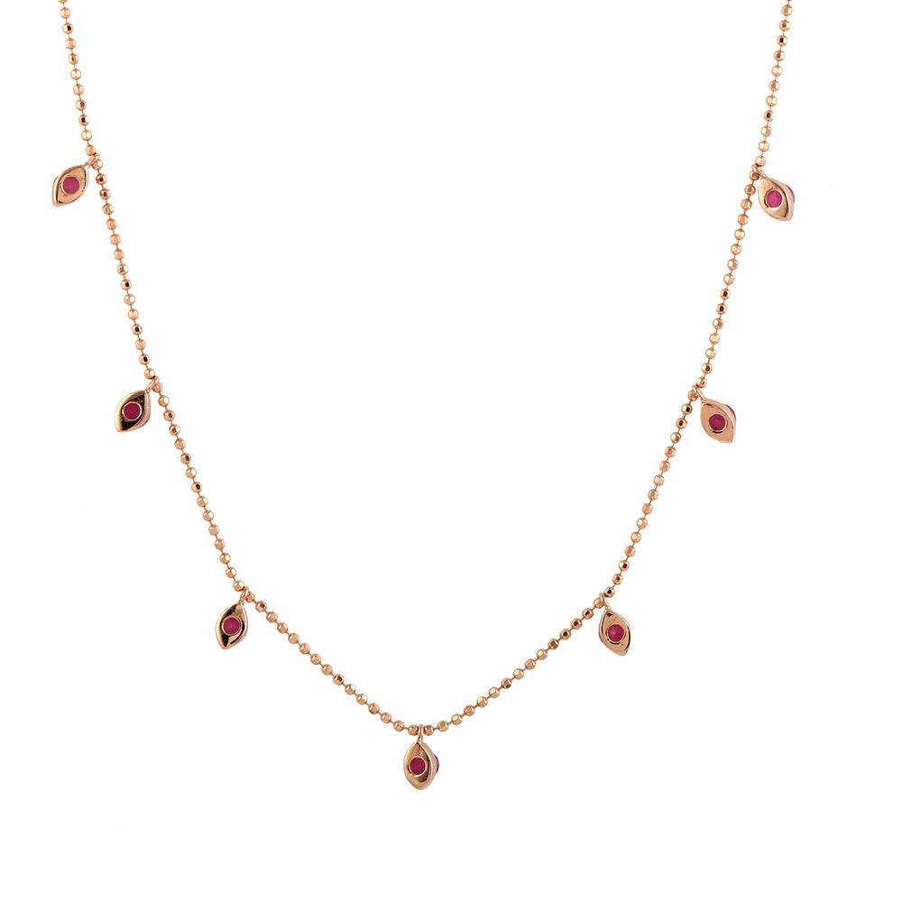 Pink Sapphire Beads Station Chain Necklace Jewelry In 18k Rose Gold Jewelry