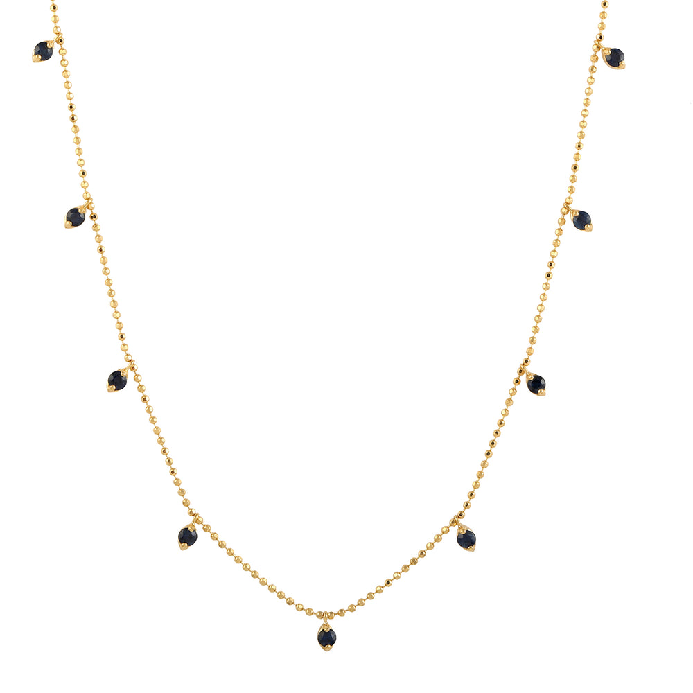 Prong Set Blue Sapphire Station Chain Necklace Jewelry In 18k Yellow Gold For Her