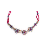Natural Ruby Beads Pave Diamond Floral Design Choker Necklace In Gold Silver