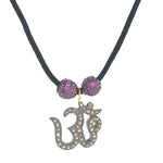 Religious Om Diamond Ruby Silver Macrame Matinee Necklace Pendant Jewelry