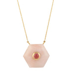 Natural Hexagon Opal Tourmaline 18k Yellow Gold Chain Necklace pendant For Gift