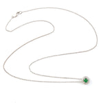 Natural Emerald Pave Diamond Halo Pendant Chain Necklace 14k White Gold Fine Jewelry