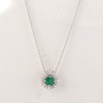 Prong Set Natural Emerald & Diamond Halo Octagon Pendant 14k White Chain Necklace Jewelry