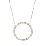 Handmade Natural Studded Diamond Round Hollow Pendant In 18k White Gold Chain Necklace