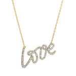 Natural Micro Pave Diamond Love Initial Charm Pendant Necklace In 14k Yellow Gold