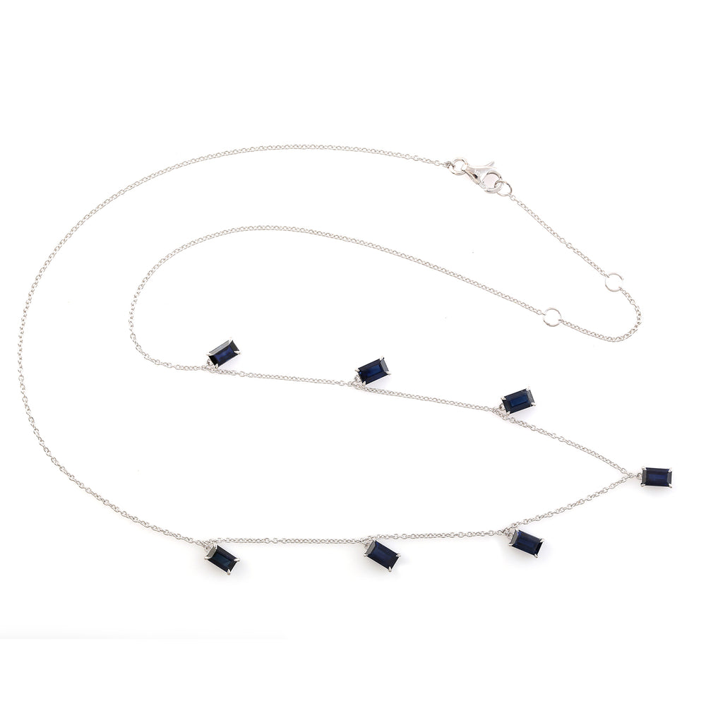 Baguette Blue Sapphire Beautiful Station Chain Necklace In 18k White Gold