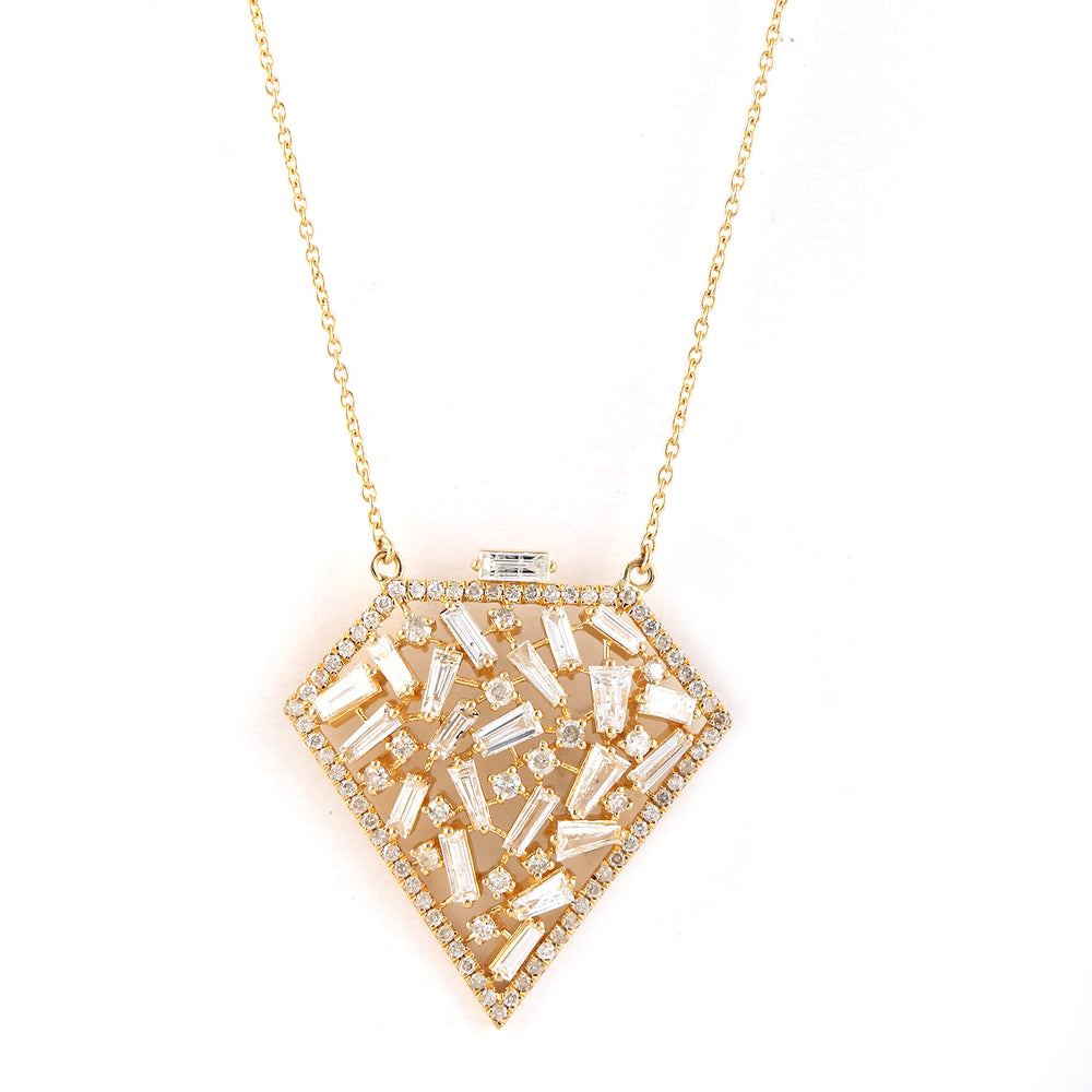 Baguette Diamond Pentagon Design Chain Necklace In 18k Gold