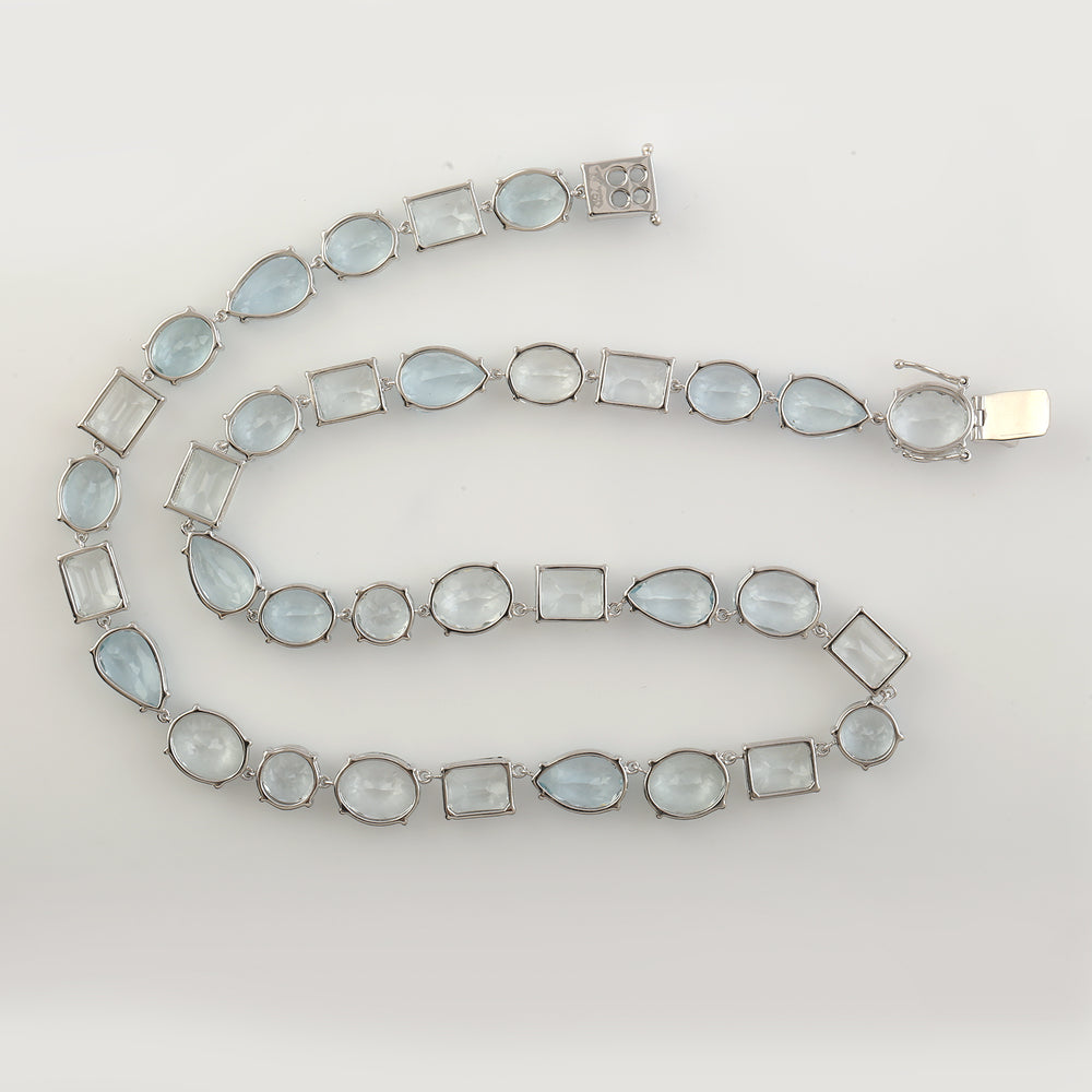 Natural Aquamarine Choker 18k White Gold Necklace